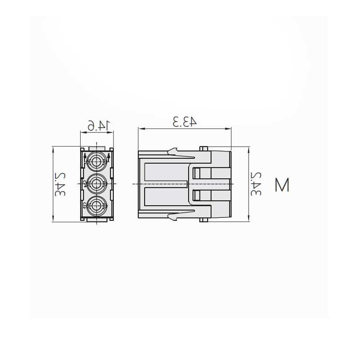 HM module, public connector, cable gauge 6-10mm², HM-S03-M, 09140033011